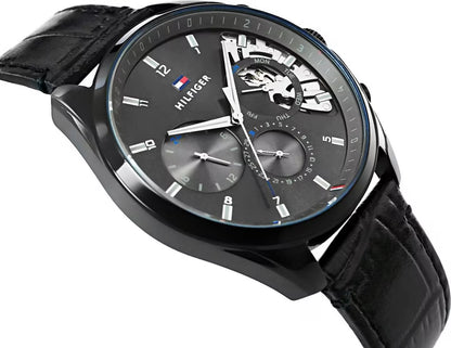 Tommy Hilfiger Baker Herrenuhr 1710452 | All Black Skelett-Optik | Schwarzes Gehäuse & Lederarmband