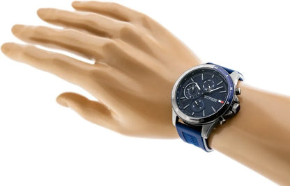 Tommy Hilfiger Bank Herrenuhr 1791721 | Sport-Multifunktion | Blaues Silikonarmband & Tachymeter-Look