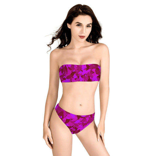 Trägerloser Pink Leaf Bandeau Bikini Bikini 69.99 Bandeau, Bikini, Damen, Leaf, Pink JLR Design