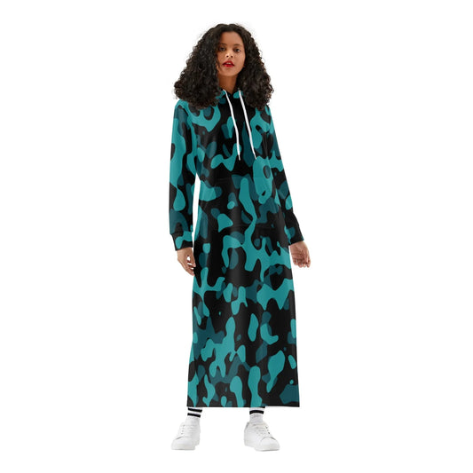 turkis-camouflage-bequemes-leichtes-hoodie-kleid-hoodiekleid-jlr-design-90151 - JLR Design