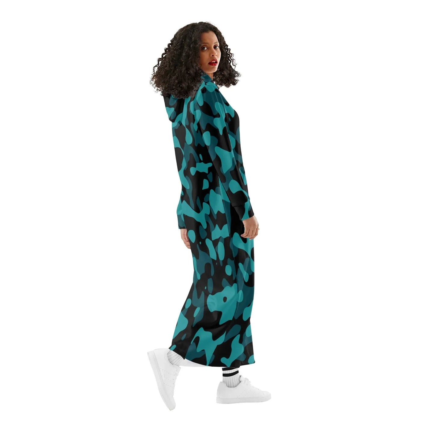 turkis-camouflage-bequemes-leichtes-hoodie-kleid-hoodiekleid-jlr-design-36495 - JLR Design
