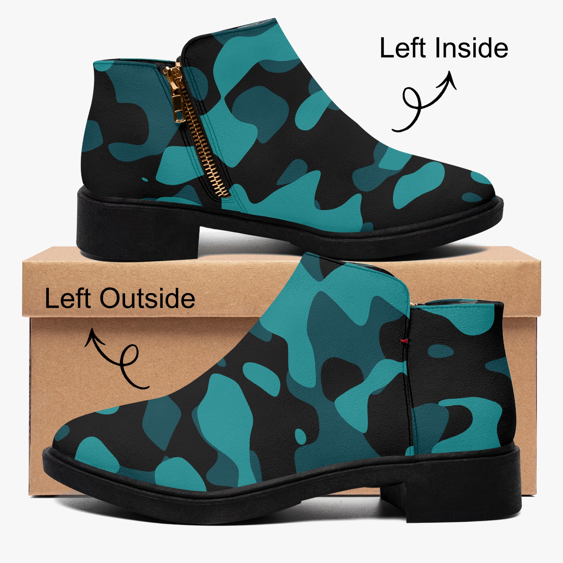 Türkis Camouflage elegante Reißverschluss-Stiefeletten Stiefeletten JLR Design