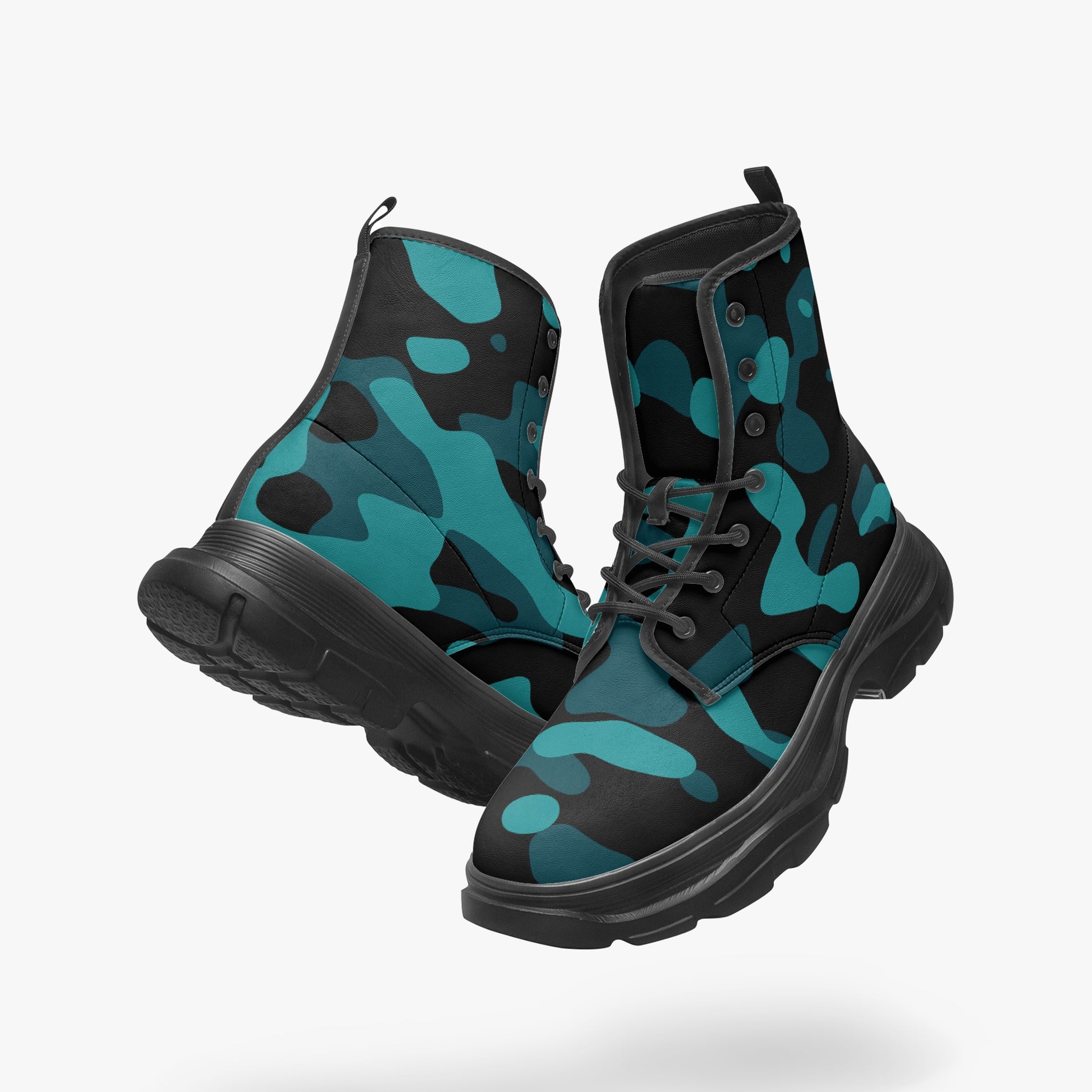 Türkis Camouflage Leather Chunky Boots Boots JLR Design