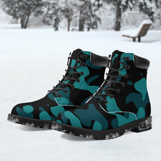 Türkis Camouflage Leder Boots | Stylische und Warme Winterstiefel Boots JLR Design