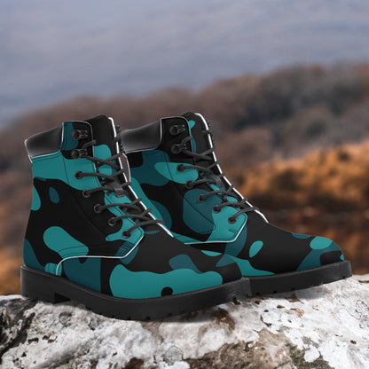 Türkis Camouflage Leder Boots | Stylische und Warme Winterstiefel Boots JLR Design