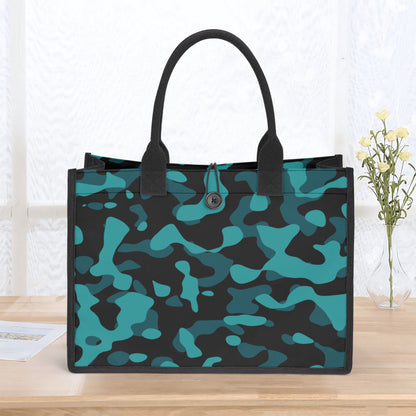 Türkis Camouflage Premium Canvas Shopper Tasche Tragetasche JLR Design