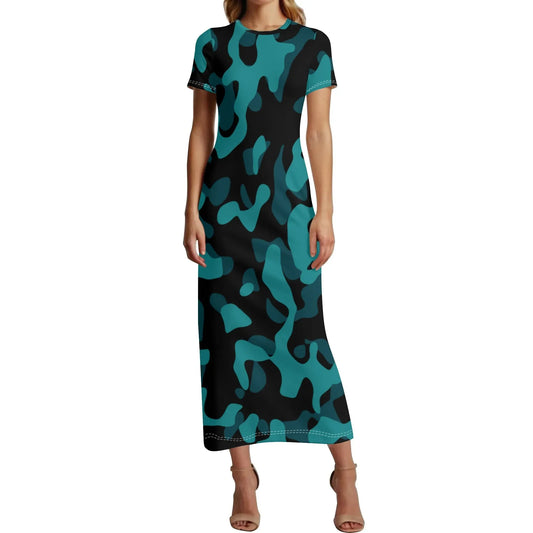 turkis-camouflage-short-sleeve-long-dress-long-dress-jlr-design-70804 - JLR Design