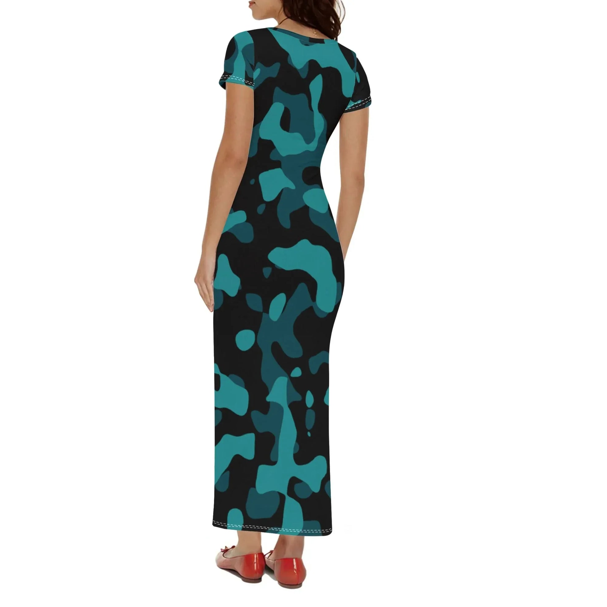 turkis-camouflage-short-sleeve-long-dress-long-dress-jlr-design-44698 - JLR Design