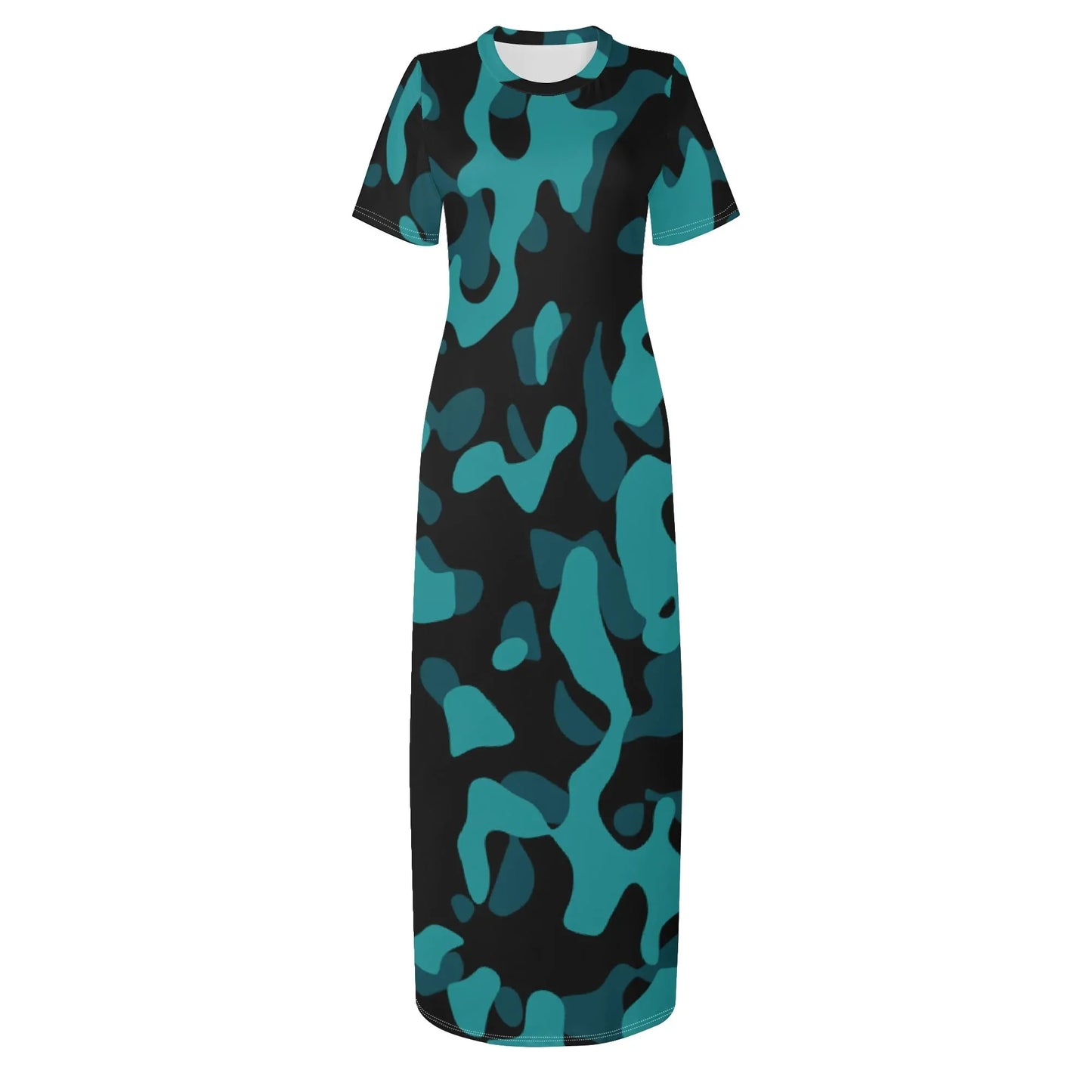turkis-camouflage-short-sleeve-long-dress-long-dress-jlr-design-88536 - JLR Design