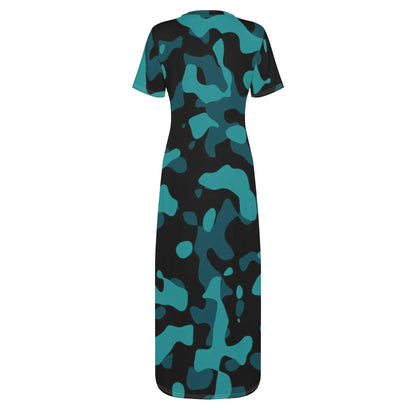 turkis-camouflage-short-sleeve-long-dress-long-dress-jlr-design-99195 - JLR Design