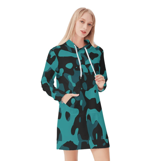 turkiser-camouflage-velvet-hoodie-dress-hoodiekleid-jlr-design-61564 - JLR Design