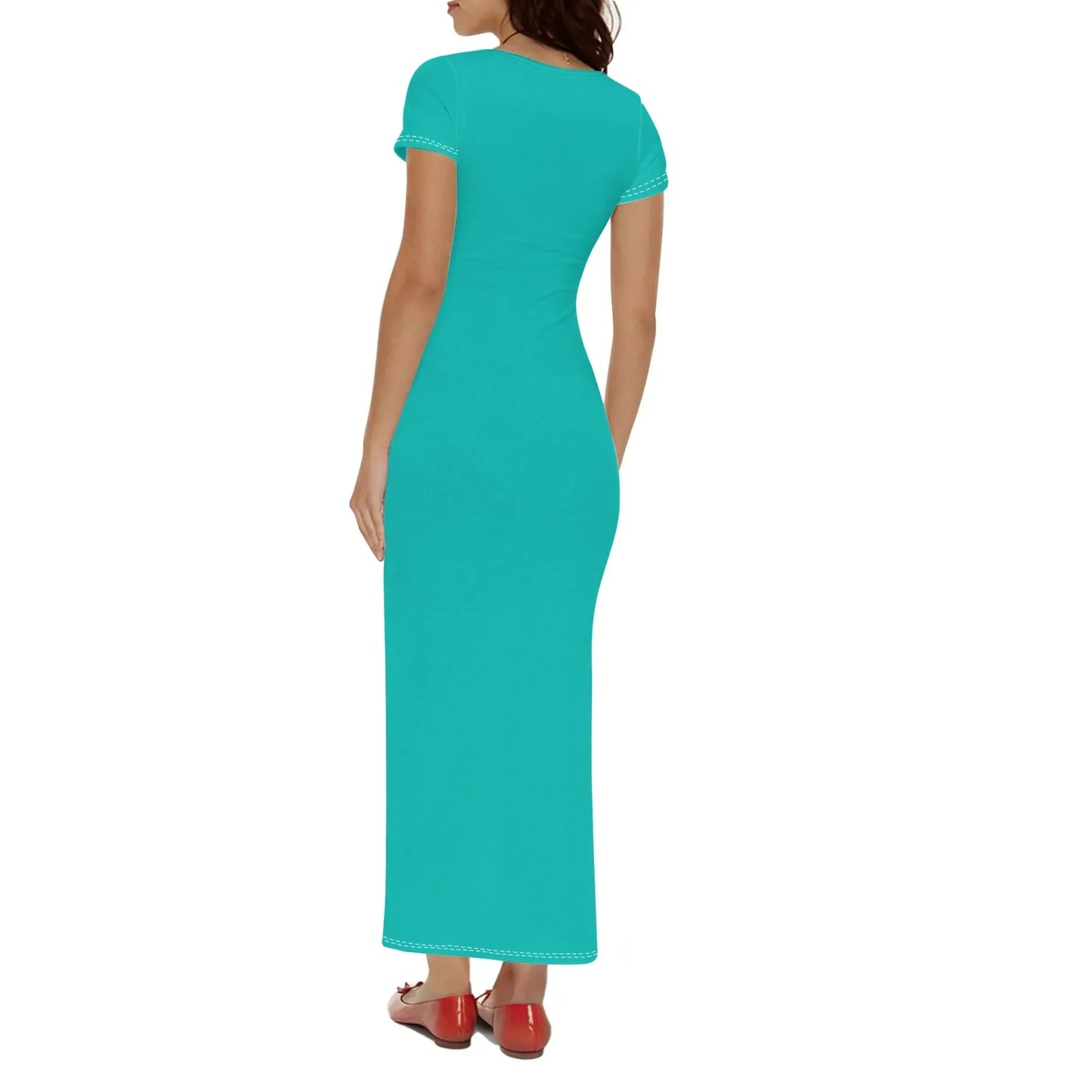 turkises-short-sleeve-long-dress-long-dress-jlr-design-42316 - JLR Design