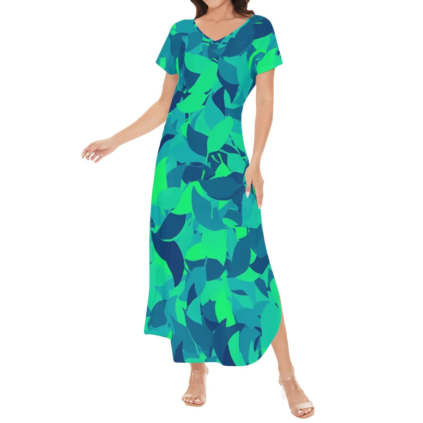 Turquoise Leaf kurzärmliges drapiertes Kleid drapiertes Kleid 63.99 drapiert, kleid, kurzärmlig, Leaf, türkis JLR Design