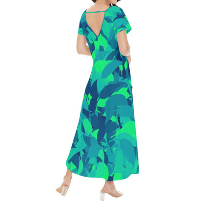 Turquoise Leaf kurzärmliges drapiertes Kleid drapiertes Kleid 63.99 drapiert, kleid, kurzärmlig, Leaf, türkis JLR Design