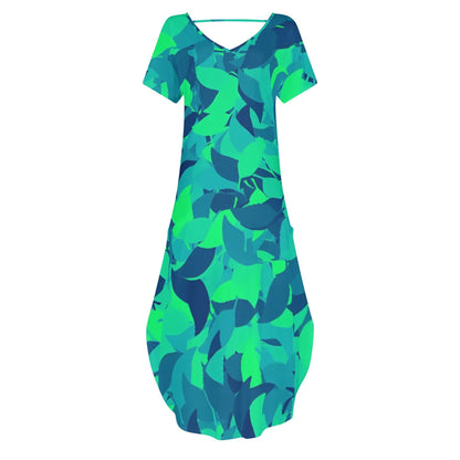 Turquoise Leaf kurzärmliges drapiertes Kleid drapiertes Kleid 63.99 drapiert, kleid, kurzärmlig, Leaf, türkis JLR Design