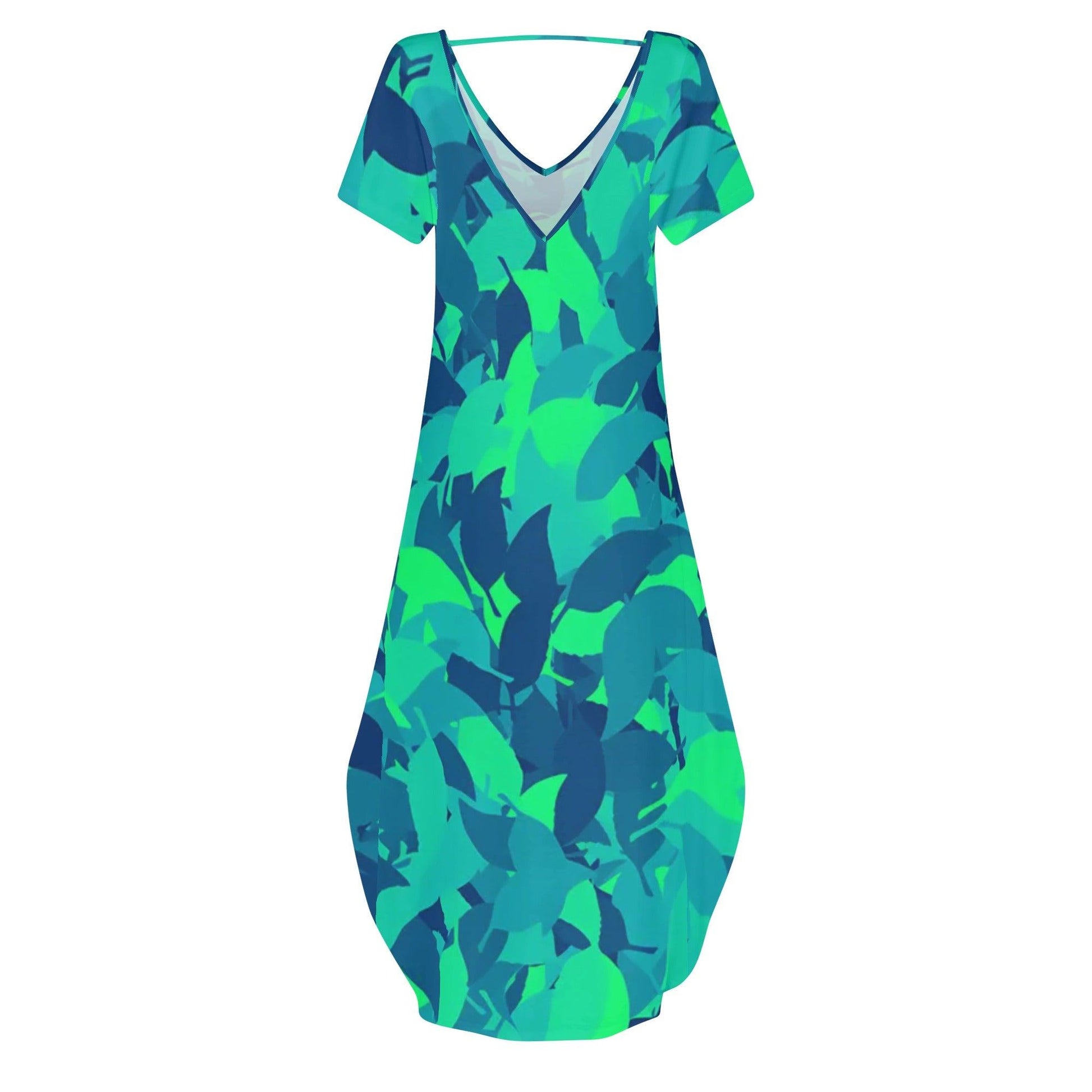 Turquoise Leaf kurzärmliges drapiertes Kleid drapiertes Kleid 63.99 drapiert, kleid, kurzärmlig, Leaf, türkis JLR Design