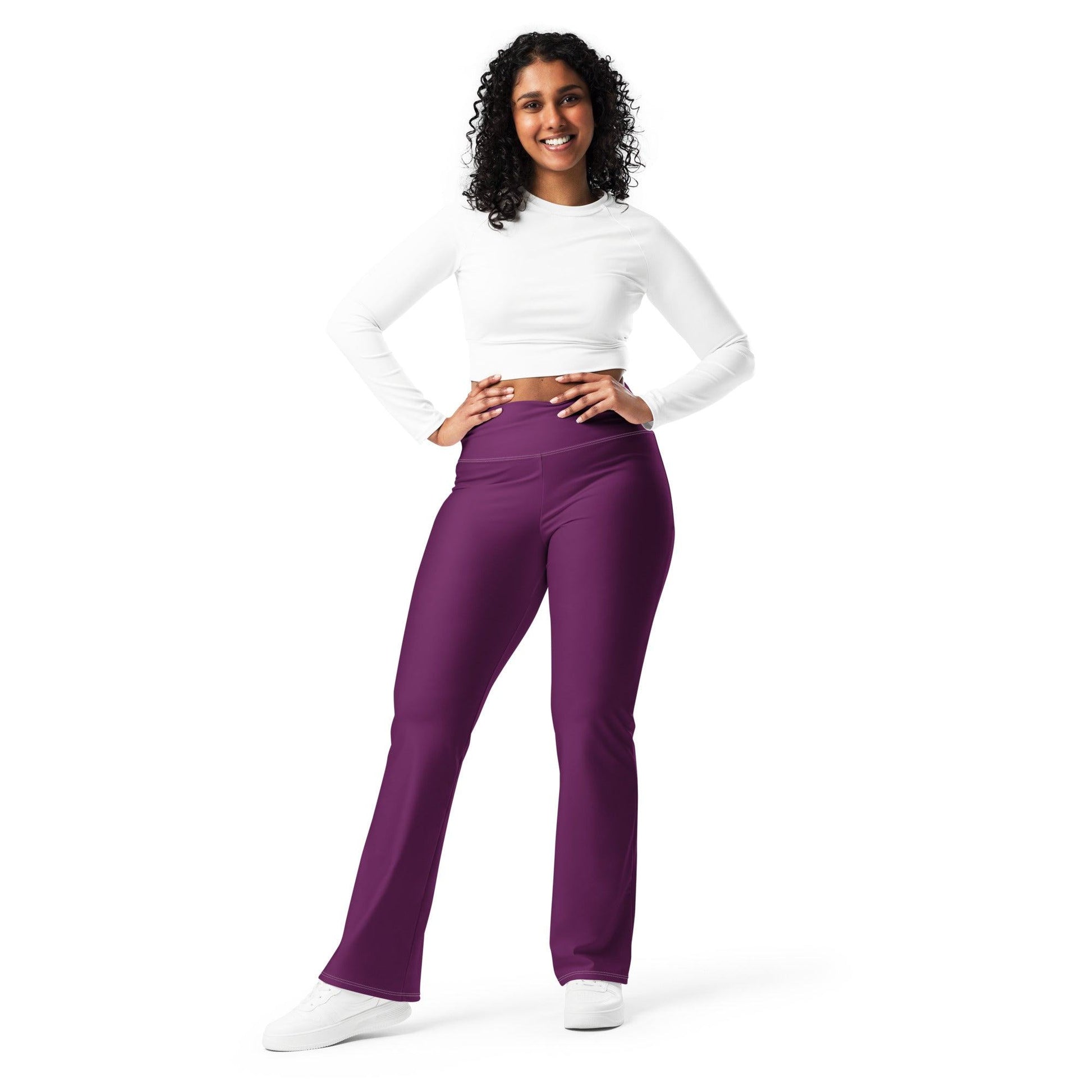 Tyrian Purple High Waist Flare Leggings Flare Leggings 59.99 Flare, Leggings, Purple, Tyrian JLR Design