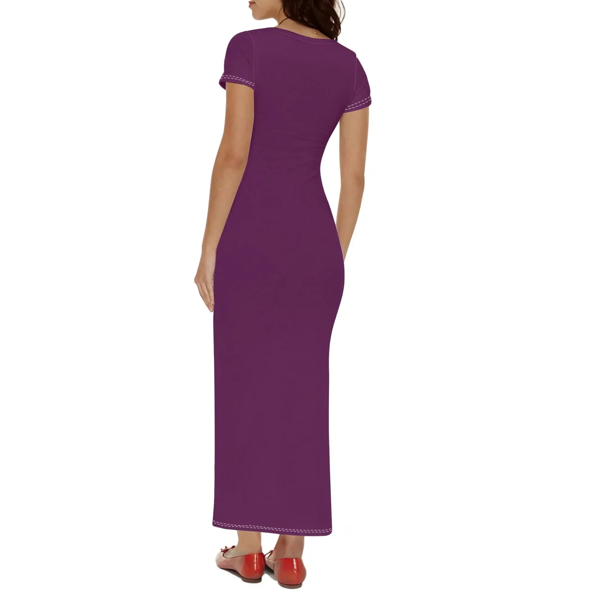 tyrian-purple-short-sleeve-long-dress-long-dress-jlr-design-21568 - JLR Design