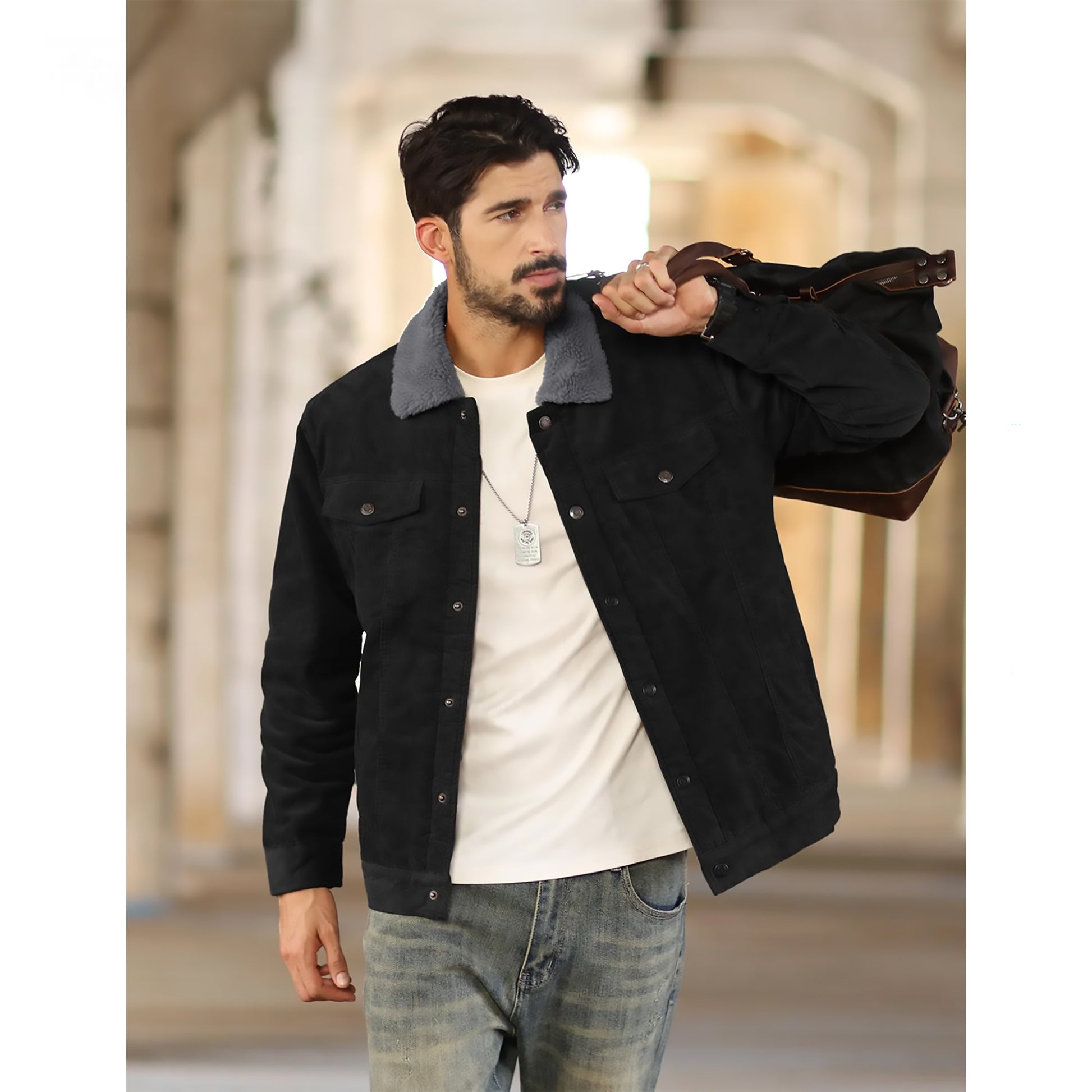 Warme Herren-Cordjacke mit Fleecefutter – Robuster Trucker-Stil mit vielen Taschen Jacke JLR Design