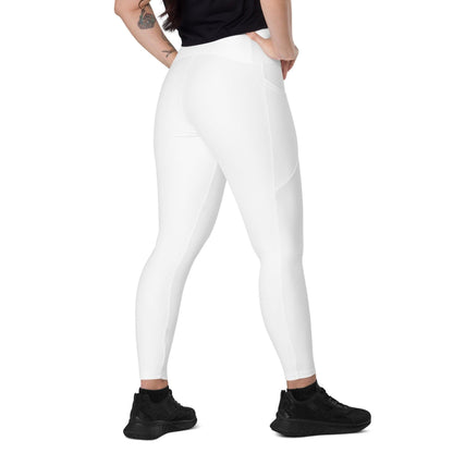 Weiße Damen V-Bund-Leggings mit Taschen -- Weiße Damen V-Bund-Leggings mit Taschen - undefined V-Bund Leggings | JLR Design