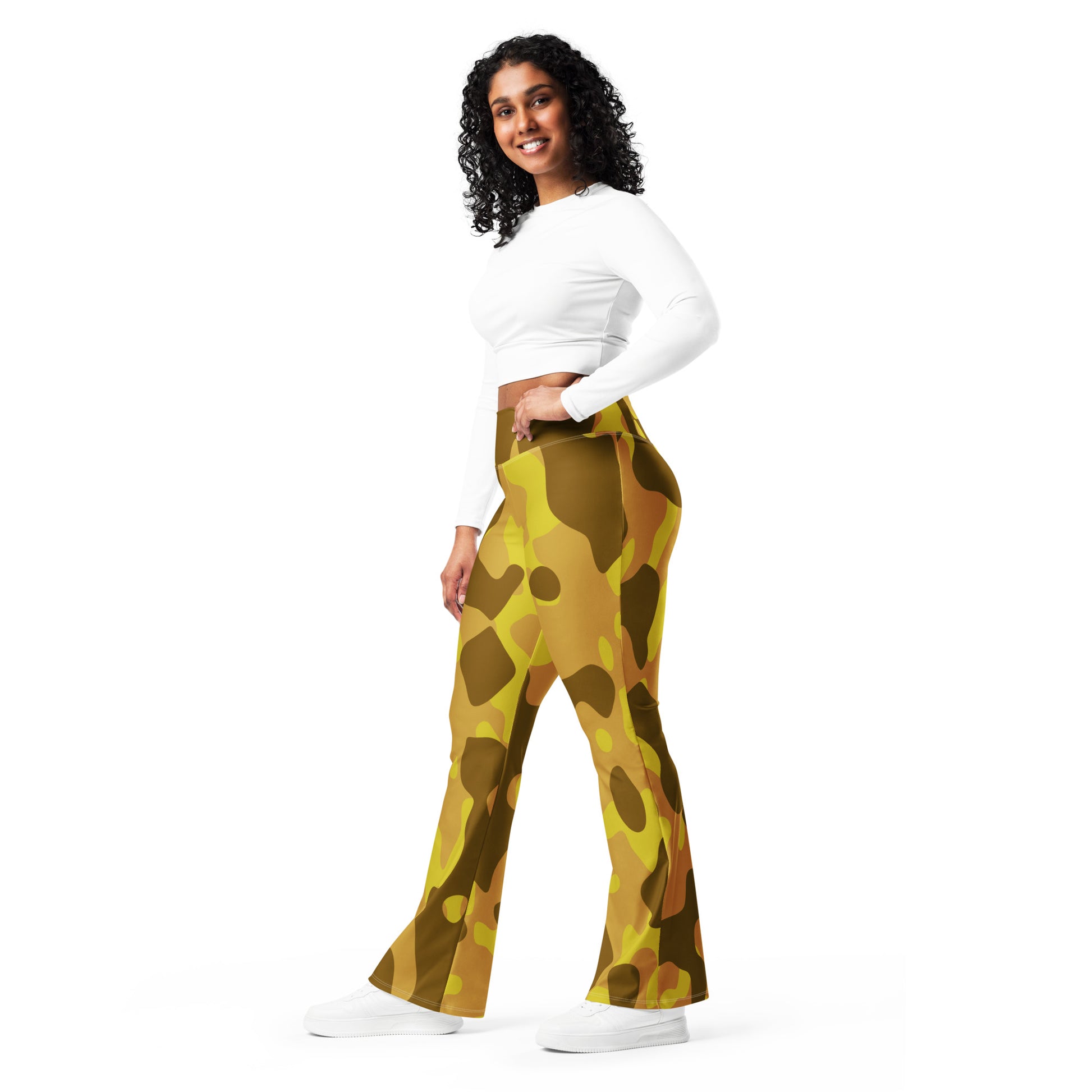 Yellow Camouflage High Waist Flare Leggings Flare Leggings 69.99 Camouflage, Flare, High, Leggings, Waist, yellow JLR Design