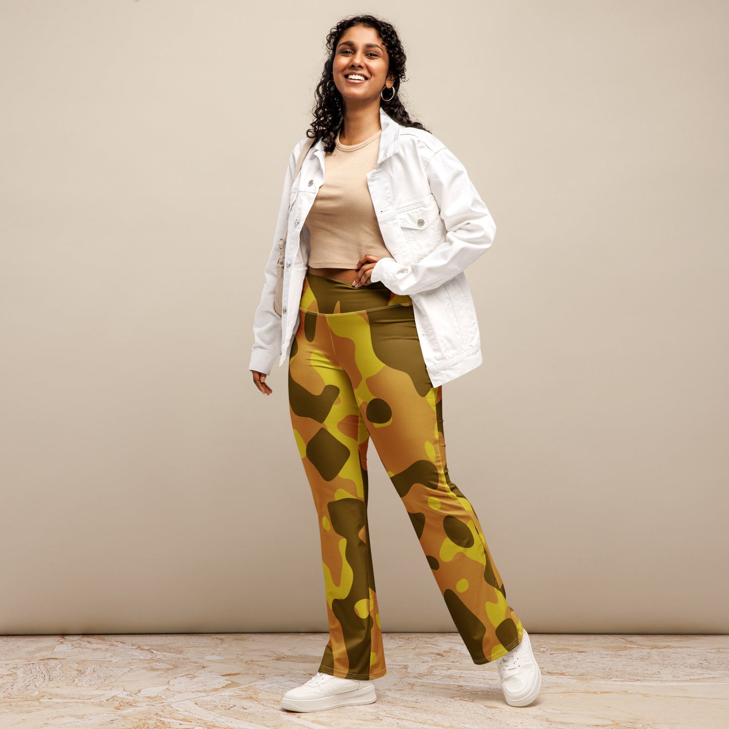 Yellow Camouflage High Waist Flare Leggings Flare Leggings 69.99 Camouflage, Flare, High, Leggings, Waist, yellow JLR Design