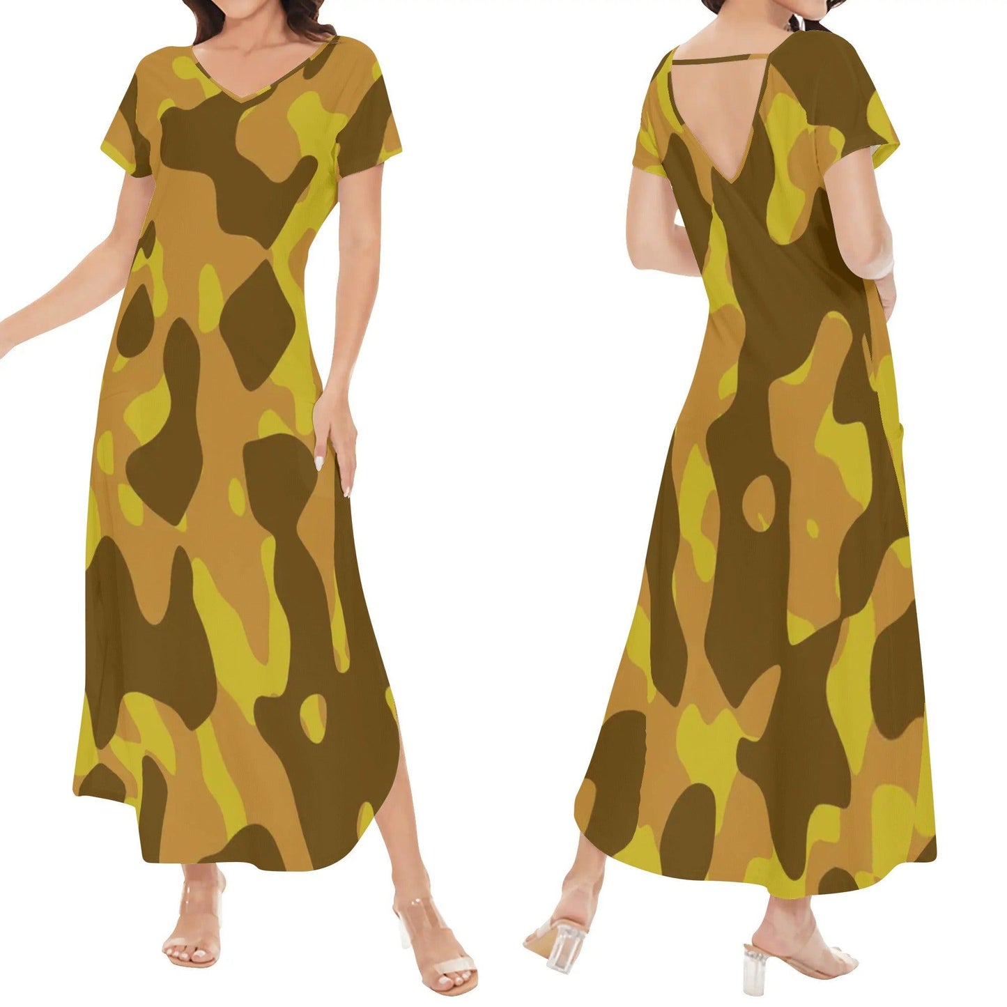 Yellow Camouflage kurzärmliges drapiertes Kleid drapiertes Kleid 63.99 Camouflage, drapiert, kleid, kurzärmlig, yellow JLR Design