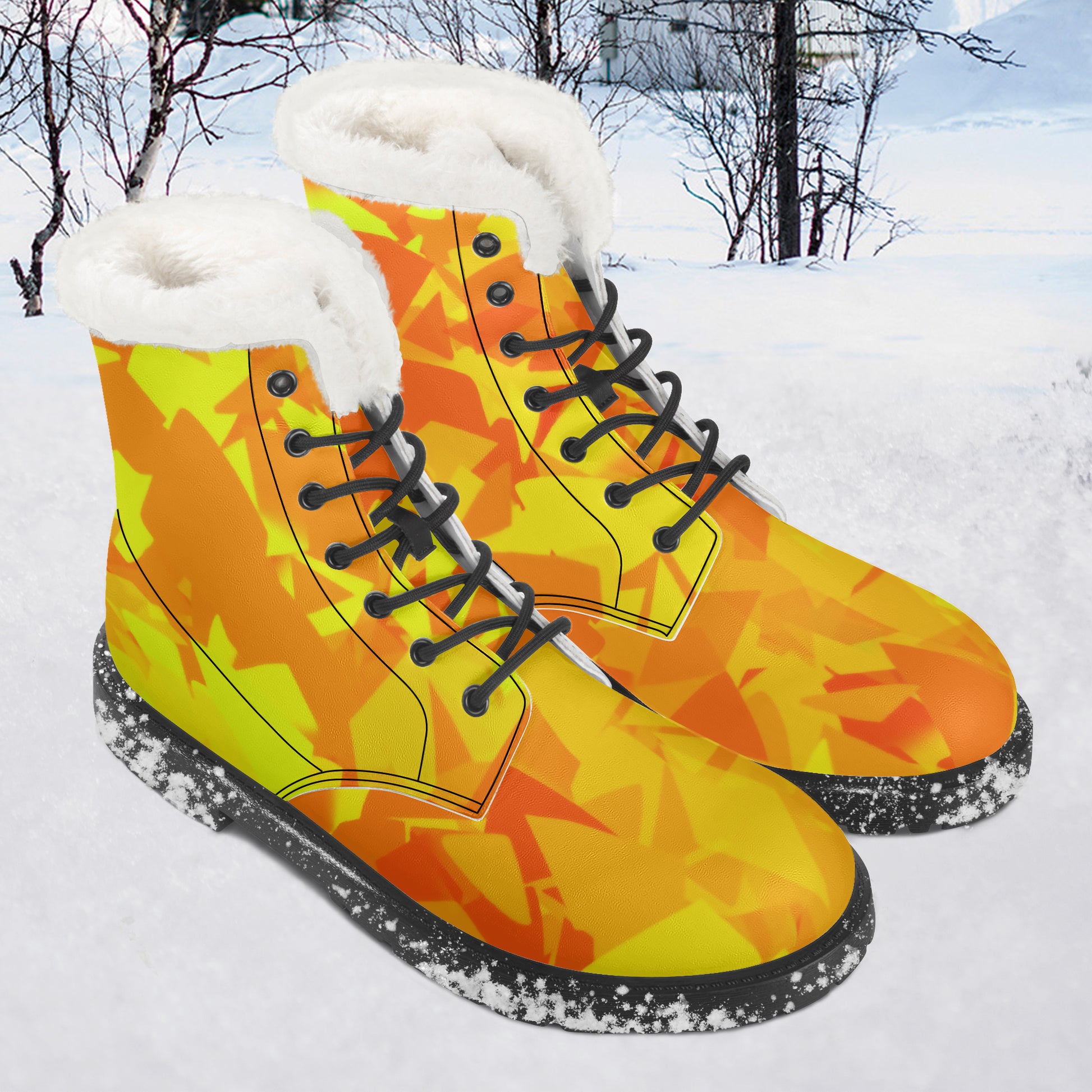 Yellow Crystal Faux Fur Leder Boots Boots JLR Design