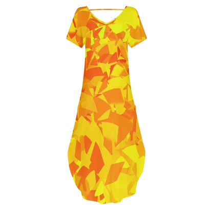 Yellow Crystal kurzärmliges drapiertes Kleid drapiertes Kleid 63.99 Crystal, drapiert, kleid, kurzärmlig, yellow JLR Design