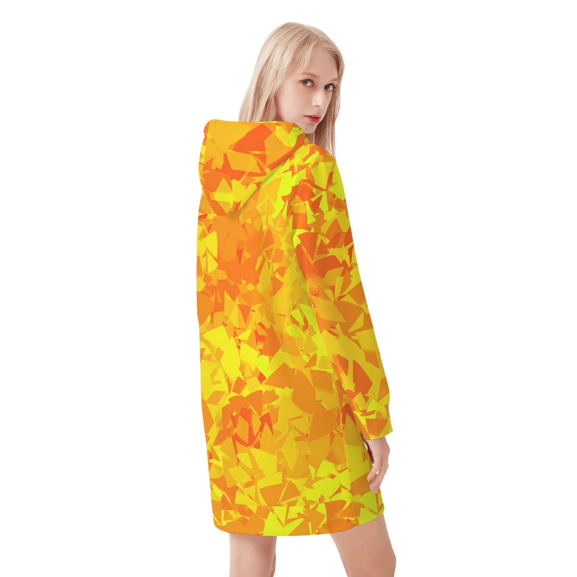 Yellow Crystal Velvet Hoodie Dress Hoodiekleid JLR Design