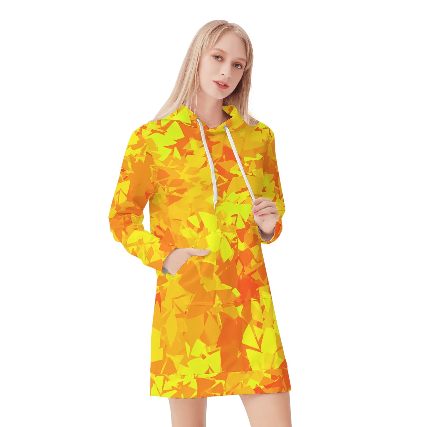 Yellow Crystal Velvet Hoodie Dress Hoodiekleid JLR Design