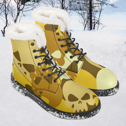 Yellow Skull Faux Fur Leder Boots Boots JLR Design