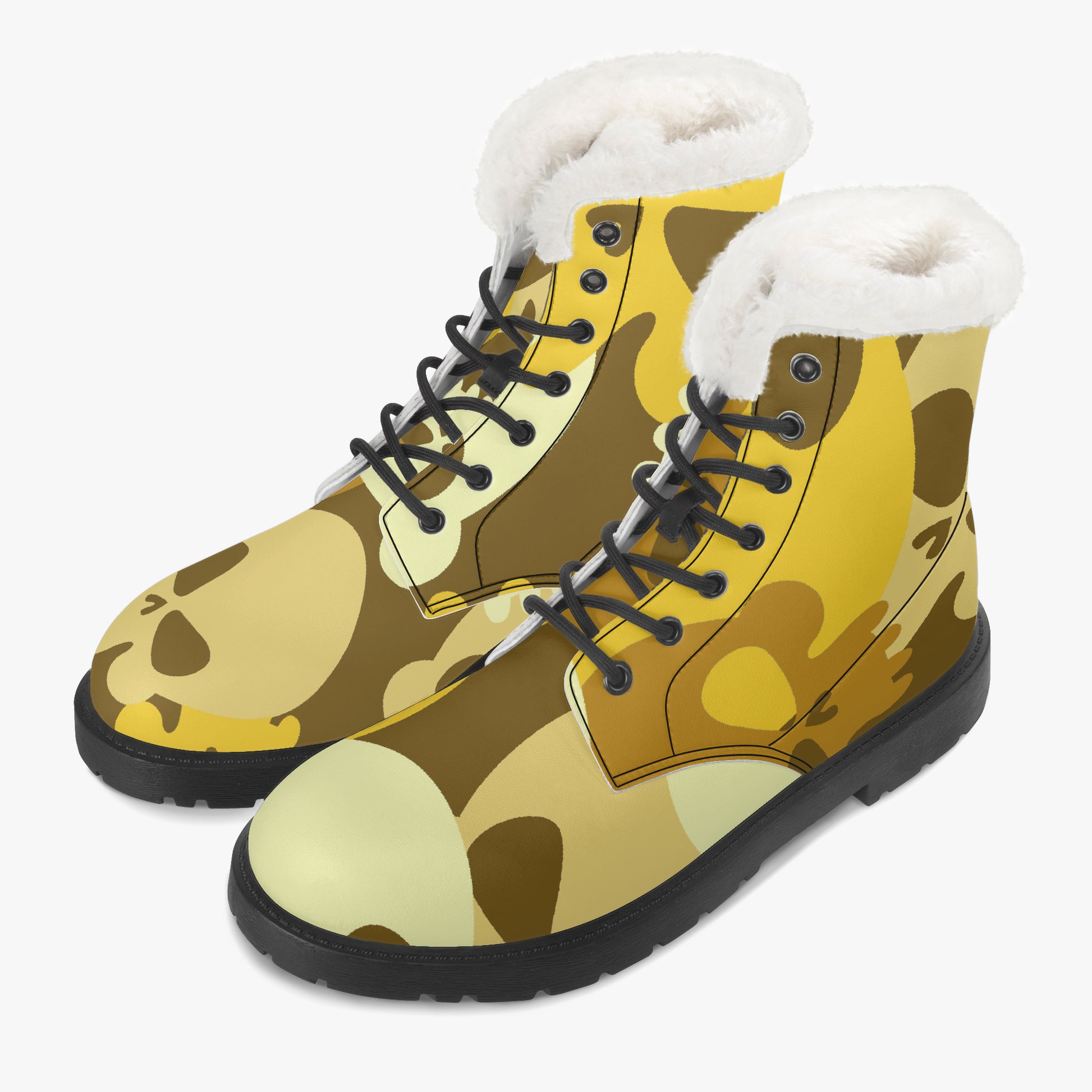 Yellow Skull Faux Fur Leder Boots Boots JLR Design