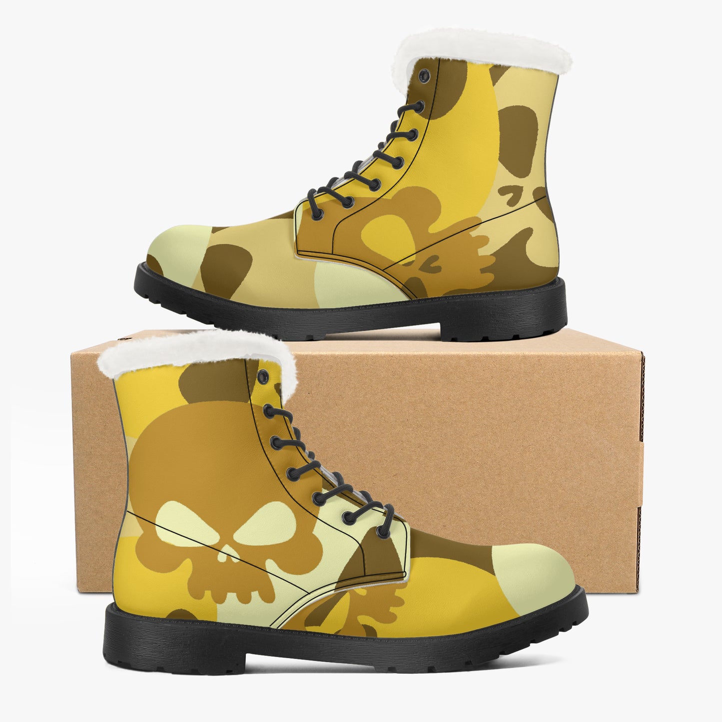 Yellow Skull Faux Fur Leder Boots Boots JLR Design