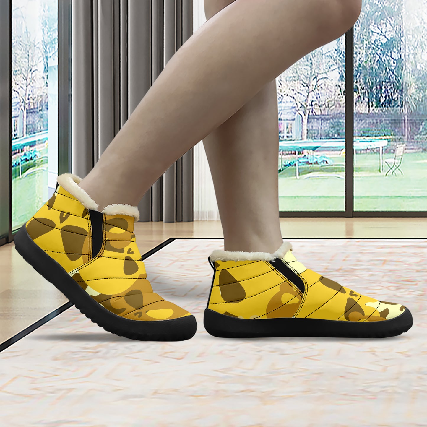 Yellow Skull Faux Fur Slipper Slipper JLR Design