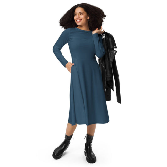 Arapawa langärmliges Midikleid Midikleid 61.99 arapawa, blau, blue, Boot-Ausschnitt, Damen, einfarbig, Elastan, eng anliegend, Frauen, Jersey, OEKOTEX100, Polyester, Premium, Seitentaschen, Strickstoff, Taille, Unterteil JLR Design