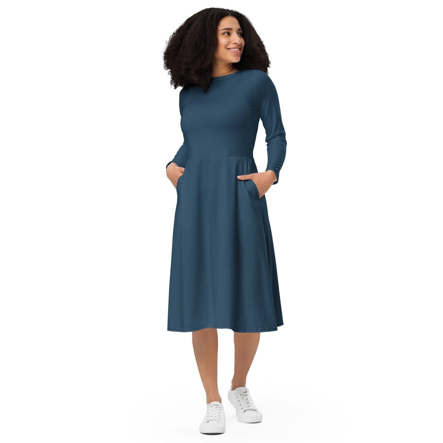 Arapawa langärmliges Midikleid Midikleid 61.99 arapawa, blau, blue, Boot-Ausschnitt, Damen, einfarbig, Elastan, eng anliegend, Frauen, Jersey, OEKOTEX100, Polyester, Premium, Seitentaschen, Strickstoff, Taille, Unterteil JLR Design