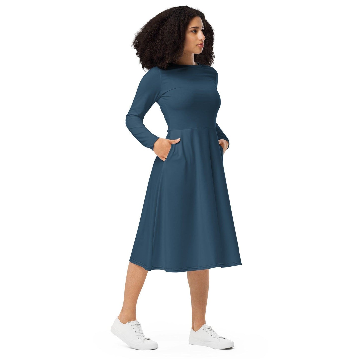 Arapawa langärmliges Midikleid Midikleid 61.99 arapawa, blau, blue, Boot-Ausschnitt, Damen, einfarbig, Elastan, eng anliegend, Frauen, Jersey, OEKOTEX100, Polyester, Premium, Seitentaschen, Strickstoff, Taille, Unterteil JLR Design