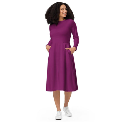 Aubergine langärmliges Midikleid Midikleid 61.99 aubergine, Boot-Ausschnitt, Damen, einfarbig, Elastan, eng anliegend, Frauen, Jersey, OEKOTEX100, Polyester, Premium, Seitentaschen, Strickstoff, Taille, Unterteil JLR Design