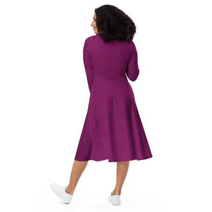 Aubergine langärmliges Midikleid Midikleid 61.99 aubergine, Boot-Ausschnitt, Damen, einfarbig, Elastan, eng anliegend, Frauen, Jersey, OEKOTEX100, Polyester, Premium, Seitentaschen, Strickstoff, Taille, Unterteil JLR Design