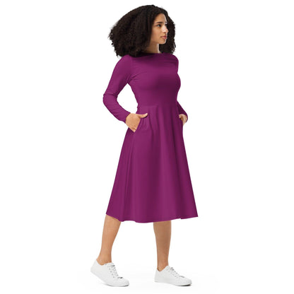 Aubergine langärmliges Midikleid Midikleid 61.99 aubergine, Boot-Ausschnitt, Damen, einfarbig, Elastan, eng anliegend, Frauen, Jersey, OEKOTEX100, Polyester, Premium, Seitentaschen, Strickstoff, Taille, Unterteil JLR Design