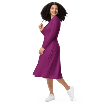 Aubergine langärmliges Midikleid Midikleid 61.99 aubergine, Boot-Ausschnitt, Damen, einfarbig, Elastan, eng anliegend, Frauen, Jersey, OEKOTEX100, Polyester, Premium, Seitentaschen, Strickstoff, Taille, Unterteil JLR Design