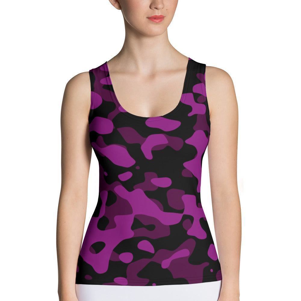 Black Violet Camouflage Damen Tank Top Tank Top 44.99 aktiv, angenehmes, atmungsaktiv, Ausschnitt, betont, Bewegungsfreiheit, black, breite, Camo, Camouflage, Damen, Elastan, enganliegend, Farben, Fashion, Figur, Fitness, Frauen, Gym, lila, Look, Mikrofasergarn, Mode, Muscle, Musthave, Outfit, Pattern, Polyester, schwarz, Sommer, Style, Tank, Tarnmuster, Top, Tragegefühl, Training, Träger, verschiedene, violet JLR Design