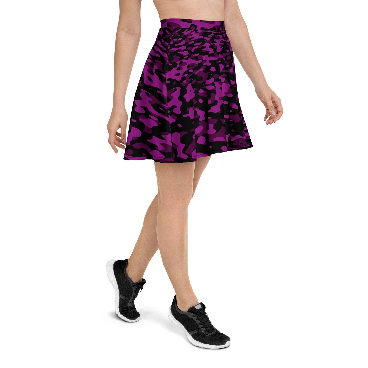 Black Violet Camouflage Skater Rock Skater Rock 51.99 black, camo, camouflage, Elastan, elastisch, lila, Oberschenkel, Overlocknaht, Polyester, Rock, schwarz, Skater, USF50, violet, weich JLR Design