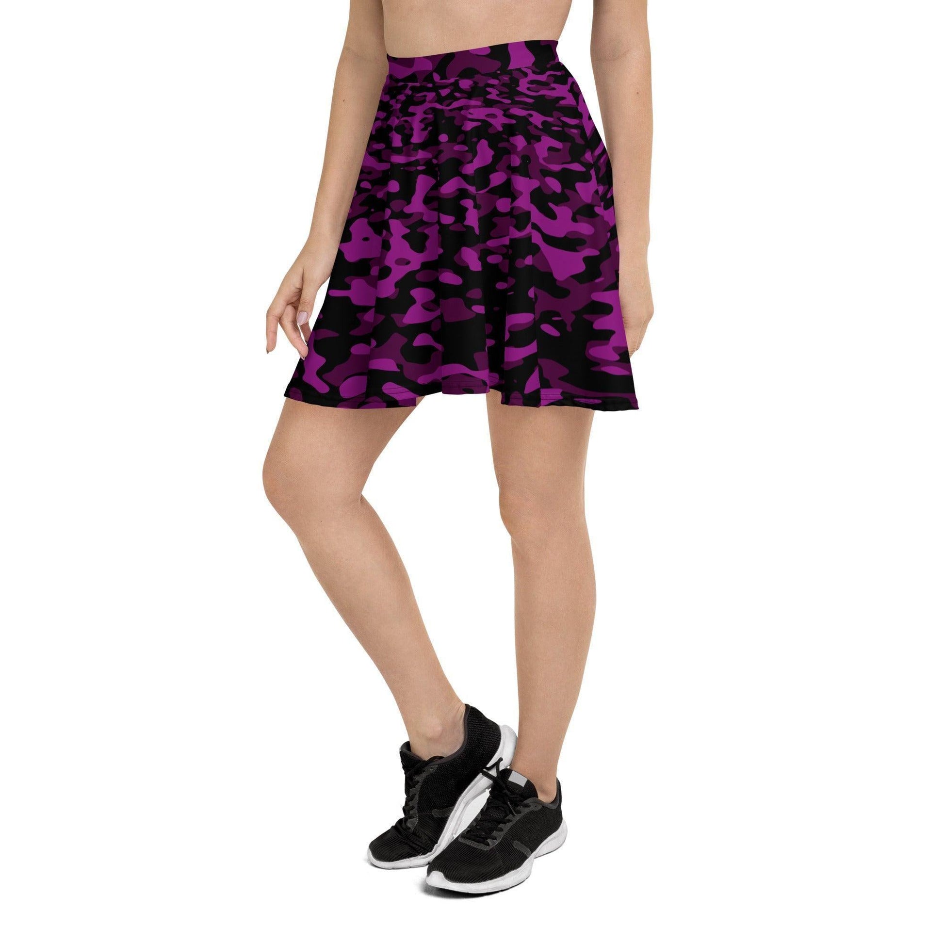 Black Violet Camouflage Skater Rock Skater Rock 51.99 black, camo, camouflage, Elastan, elastisch, lila, Oberschenkel, Overlocknaht, Polyester, Rock, schwarz, Skater, USF50, violet, weich JLR Design