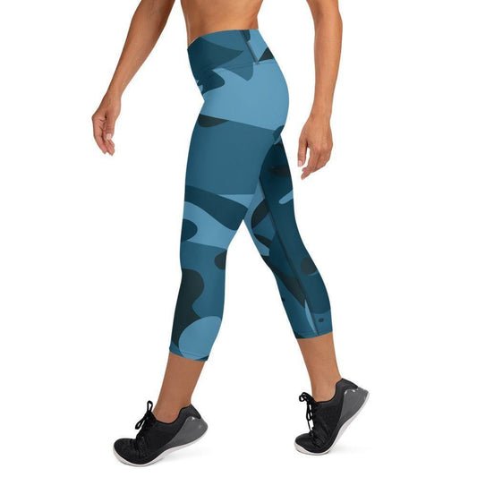 Blaue Camouflage Damen Yoga Capri Leggings Yoga Capri Leggings JLR Design