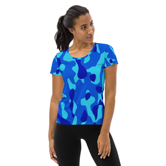 Blaues Camouflage Sport-T-Shirt für Damen -- Blaues Camouflage Sport-T-Shirt für Damen - XS Sport T-Shirt | JLR Design