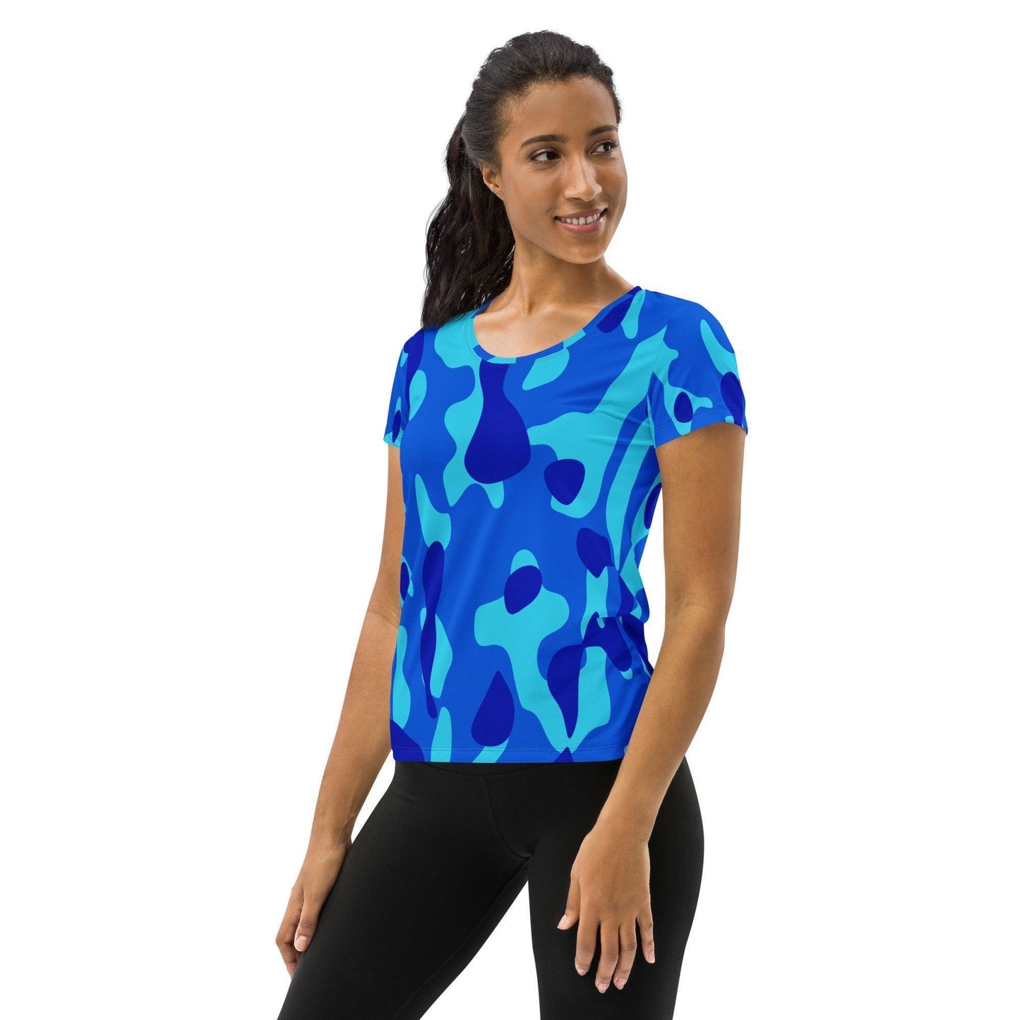 Blaues Camouflage Sport-T-Shirt für Damen -- Blaues Camouflage Sport-T-Shirt für Damen - XS Sport T-Shirt | JLR Design