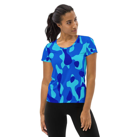 Blaues Camouflage Sport-T-Shirt für Damen Sport T-Shirt JLR Design
