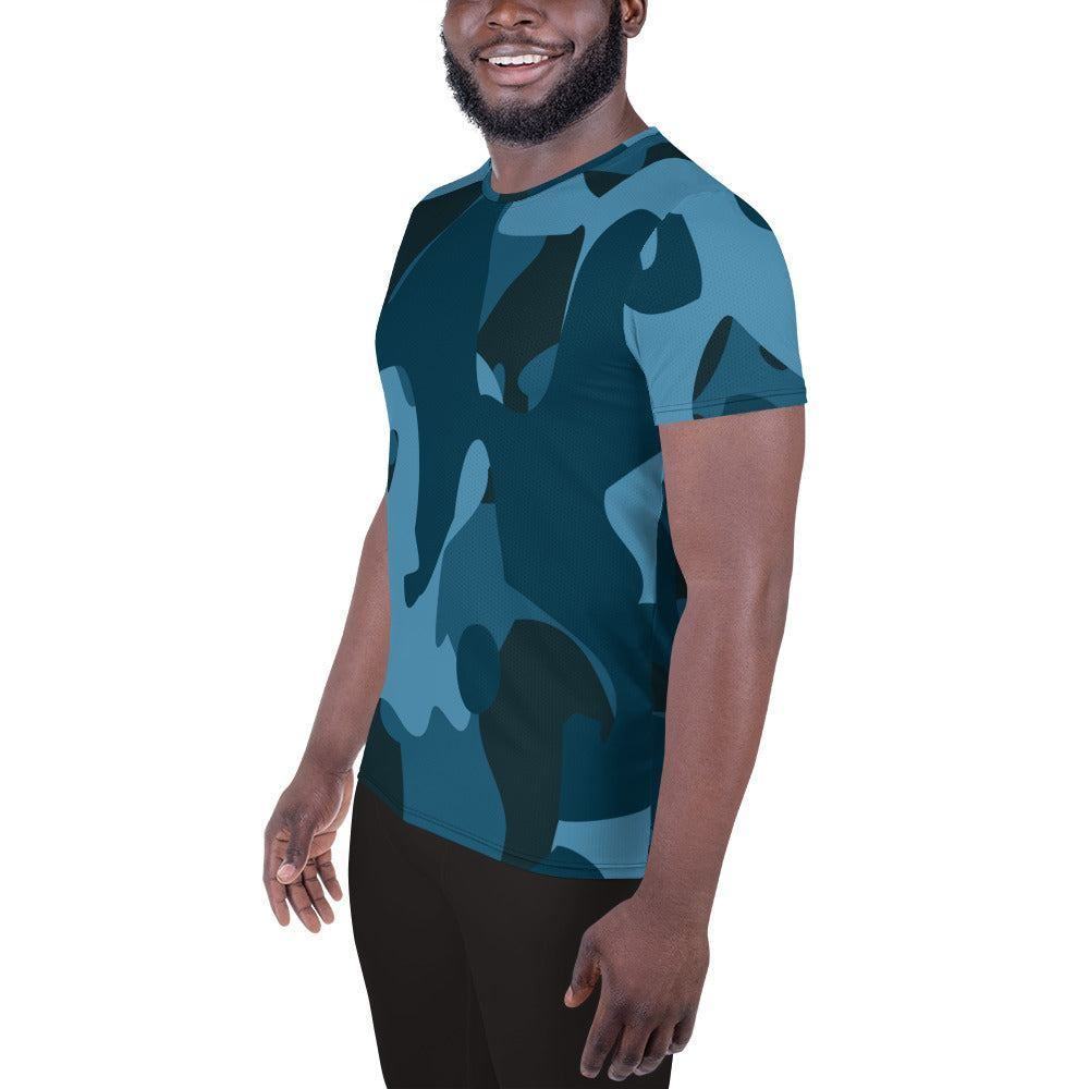 Blaues Camouflage Sport T-Shirt für Herren -- Blaues Camouflage Sport T-Shirt für Herren - XS Sport T-Shirt | JLR Design